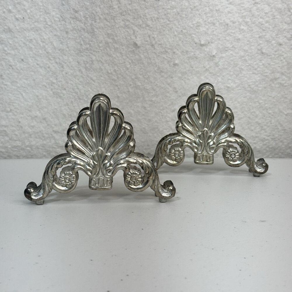 Leonard Silver Plate Ornate Fluted Fan Design Silverware/Napkin Holder Italy VTG